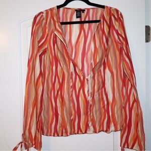 BCBGMaxAzria Red and Orange Striped Blouse